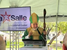 Archbishop Thomas Wenski speaks at the blessing ceremony for the Little School on Sunday, Aug. 18, 2024.