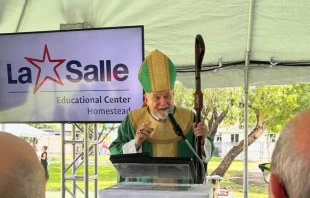 Archbishop Thomas Wenski speaks at the blessing ceremony for the Little School on Sunday, Aug. 18, 2024. Credit: Photo courtesy of the Archdiocese of Miami and La Salle Education Center