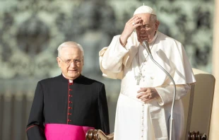 Pope Francis prays at the general audience, Oct. 19, 2022 Daniel Ibáñez / CNA