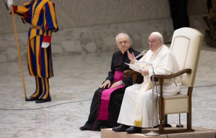 Pope Francis gives his message during the weekly general audience in the Vatican's Paul VI Hall on Jan. 4, 2023 Daniel Ibanez/CNA