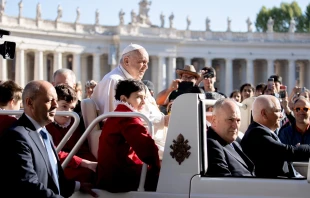 Pope Francis at his general audience in St Peter’s Square on April 26, 2023. Daniel Ibanez/CNA