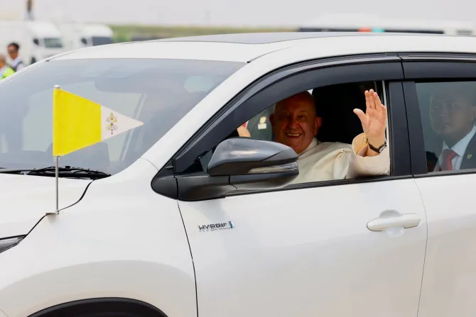 Pope Francis on arrival in the Indonesian capital of Jakarta, Sep. 3, 2024. PFAO