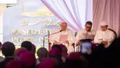 Pope Francis speaks to religious leaders on the grounds of Indonesia's national mosque in Jakarta, Indonesia, Sept 5, 2024.