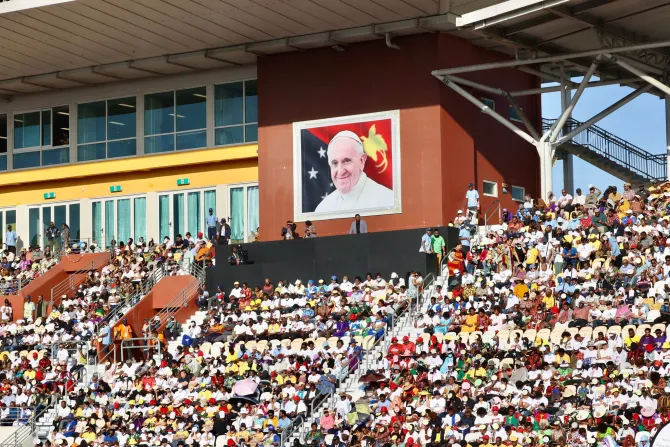 About 35,000 Catholics gather at Sir John Guise Stadium, Port Moresby, to attend Mass with Pope Francis, Sept. 8, 2024.