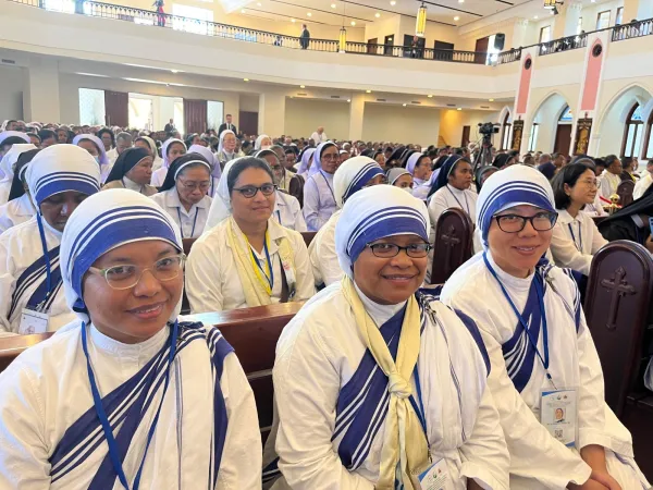 Missionaries of Charity attending the meeting of Pope Francis with bishops, priests, deacons, consecrated persons, seminarians and catechists and seminarians at the Cathedral of the Immaculate Conception, Dili, East Timor, Sept. 10, 2024. Credit: Courtney Mares/CNA