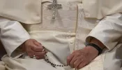 Pope Francis holds his rosary beads during a rosary prayer for peace at the Basilica of St. Mary Major in Rome on Oct. 6, 2024.