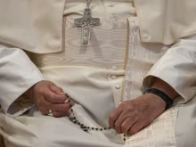 Pope Francis holds his rosary beads during a rosary prayer for peace at the Basilica of St. Mary Major in Rome on Oct. 6, 2024.