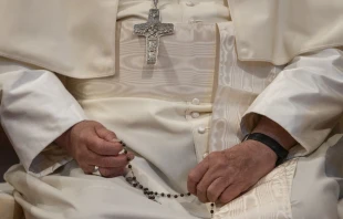 Pope Francis holds his rosary beads during a rosary prayer for peace at the Basilica of St. Mary Major in Rome on Oct. 6, 2024. Credit: Daniel Ibañez/CNA