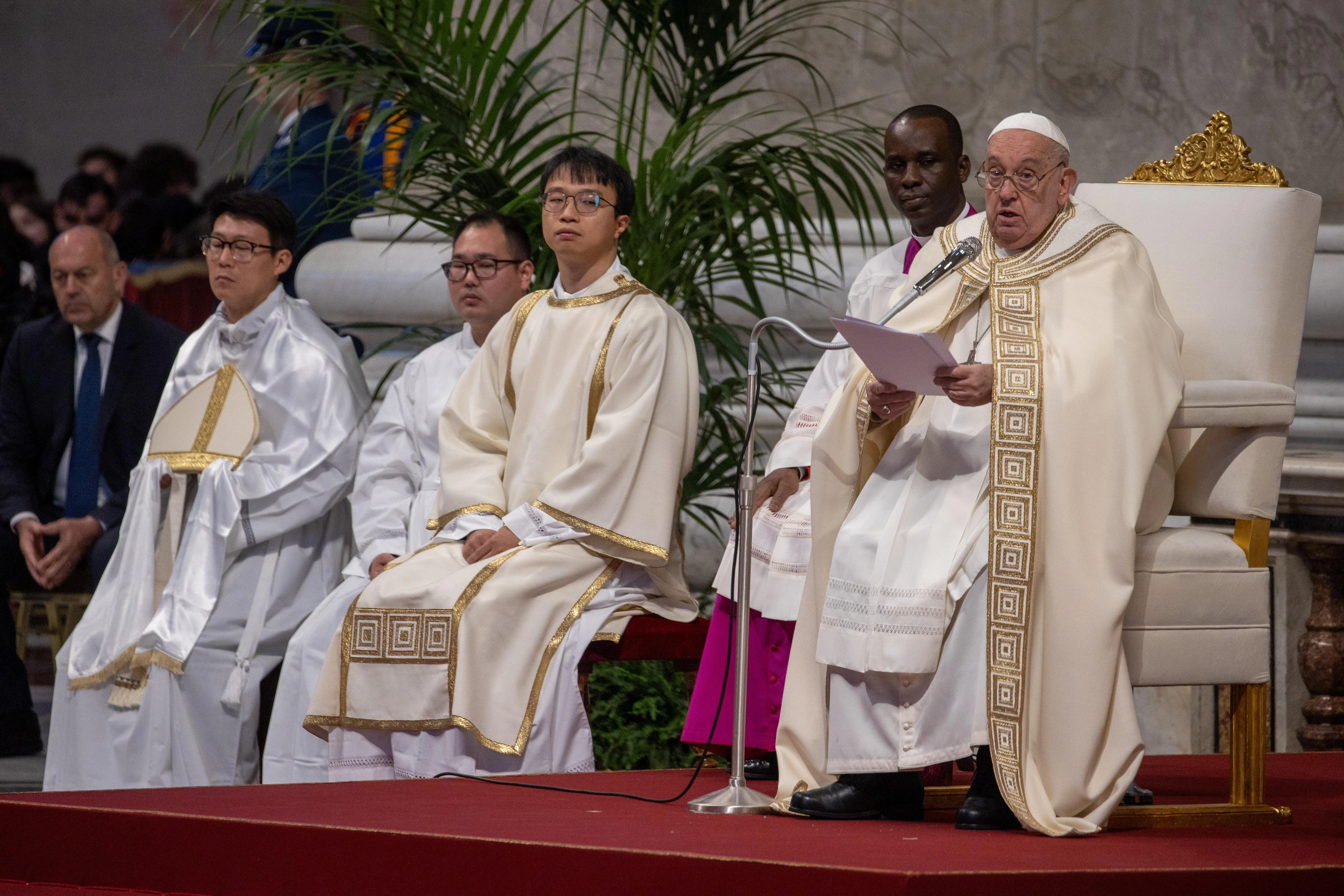 Pope Francis speaks on the solemnity Christ the King in St. Peter’s Basilica at the Vatican on Nov. 24, 2024.?w=200&h=150