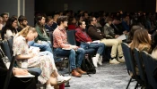 Young Catholics listen as Samantha Kelley gives a talk at SEEK25 on the theology of the body on Sunday, Jan. 5, 2025, in Washington, D.C.