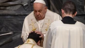 Pope Francis lays his hands on Renato Tarantelli Baccari — a gesture signifying the conferral of episcopal authority that traces back to apostolic times — at the Basilica of St. John Lateran, Jan. 4, 2025.