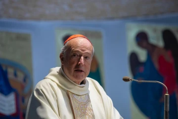 Cardinal Robert McElroy addresses the congregation at Rome’s Church of San Frumenzio ai Prati Fiscali during his formal installation as its titular cardinal on April 23, 2023.