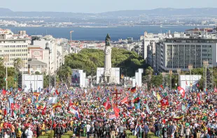 A view of the crowd and nearby waterfront at the opening Mass for World Youth Day in Lisbon, Portugal on Aug. 1, 2023. Credit: Arlindo Homem/JMJ Lisboa 2023