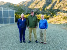 Mark Kretschmer, vice president for operations at Thomas Aquinas College (TAC), pictured with Thomas Kaiser, a biologist and researcher, and Lawerence Youngblood, an electrical engineer and director of Brompton Energy.