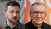 Ukraine President Volodymyr Zelenskyy (left) and Vatican Secretary of State Cardinal Pietro Parolin.