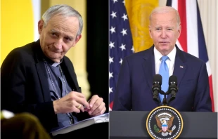 Cardinal Matteo Zuppi and U.S. President Joe Biden. Credit: Roberto Serra/Iguana Press/Getty Images and Niall Carson/Pool/Getty Images